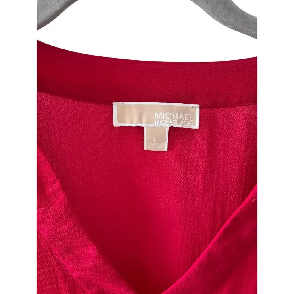 Michael Michael Kors Red V-Neck Blouse Womens Large Long Sleeve Smocked Sleeve - Picture 6 of 10